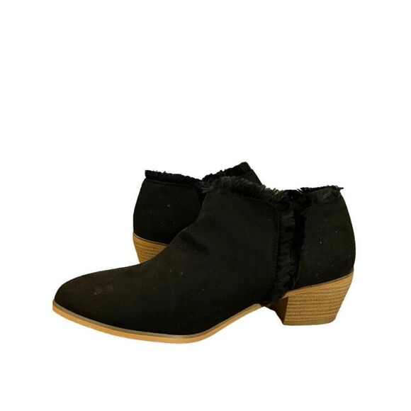 Women's 9 M Black Faux Suede Ankle Booties Soft Cushion Wedge Pull On Shoes - Picture 3 of 8